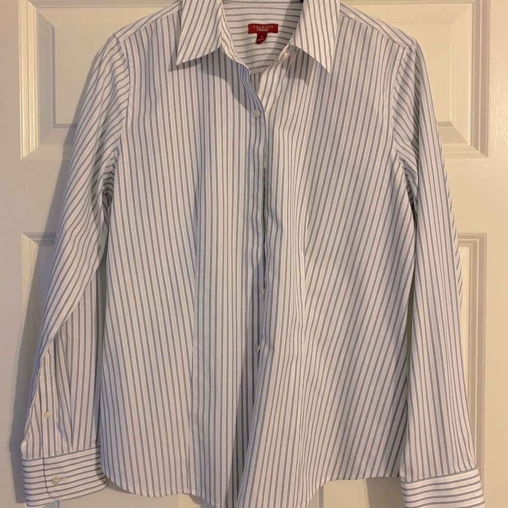 Talbots Blue and White Dress Shirt with Vertical Stripes